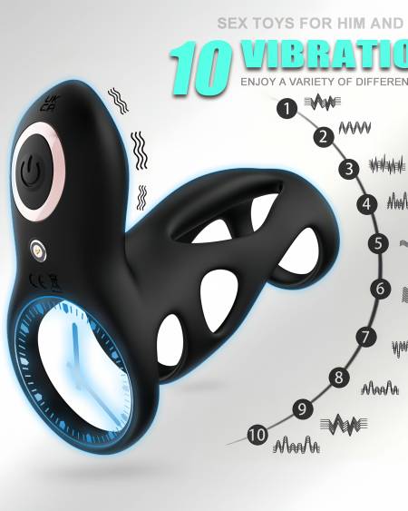 Male Cock Ring with 2 Motors and 10 Modes Vibrator